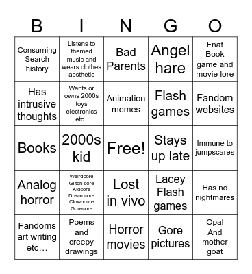 Horror bingo Card
