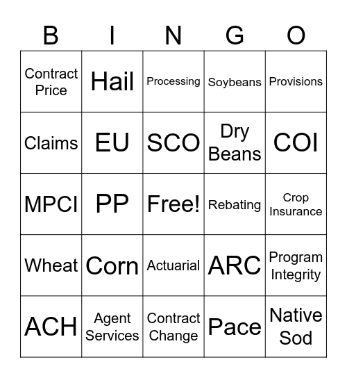 Rain and Hail Bingo Card
