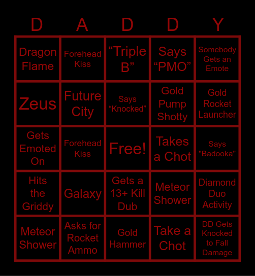Bingo With Daddy Pt 2 Bingo Card