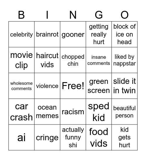 instagram reels bingo Card
