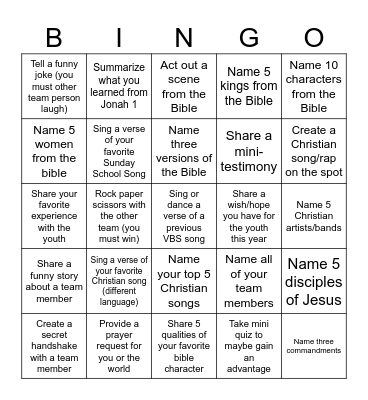 Youth Bible Bingo Card