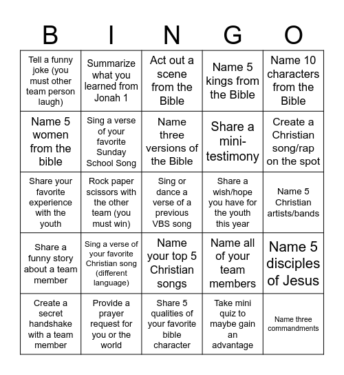 Youth Bible Bingo Card