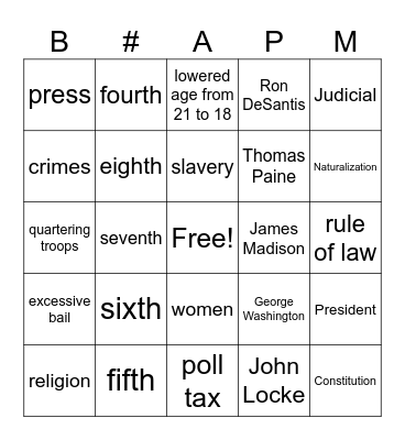 Civics Review Bingo Card