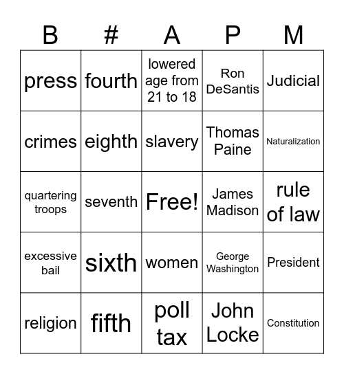 Civics Review Bingo Card