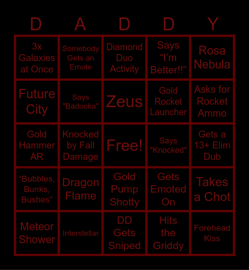 Daddy! With Diabla Bingo Card