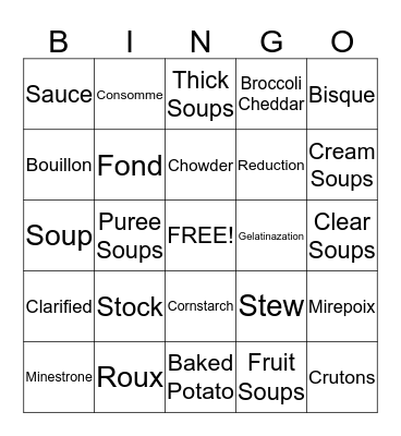 Soup Bingo Card