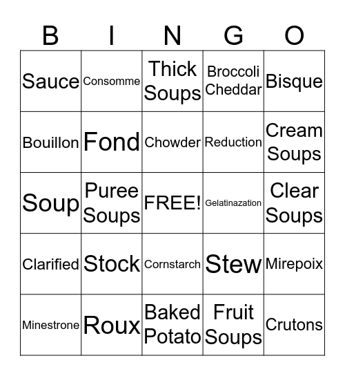 Soup Bingo Card