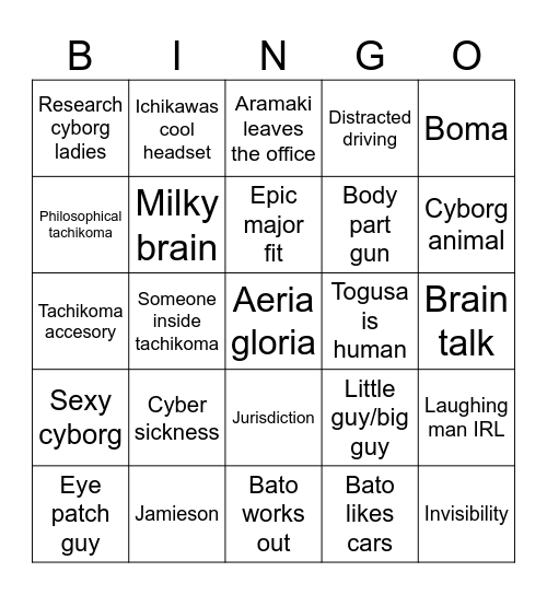 Ghost In the Shell Bingo Card