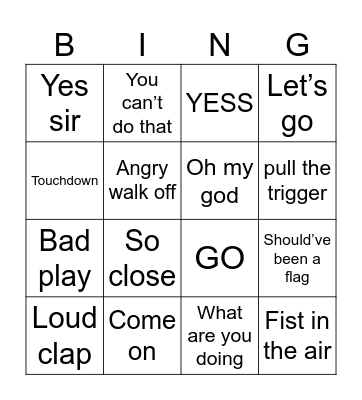 Parker’s football bingo Card
