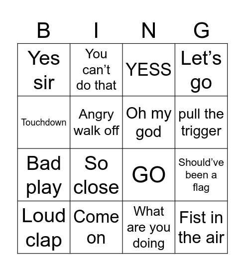 Parker’s football bingo Card