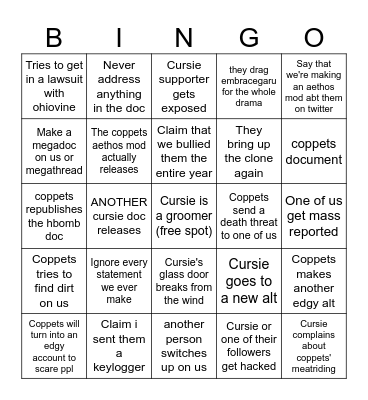 cursie and coppets 2025 bingo Card