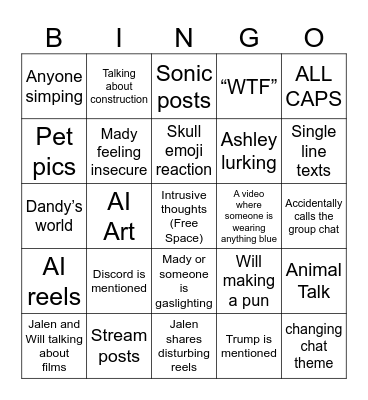 Group chat Bingo Card