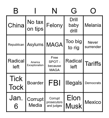 Last Trump Rally Bingo Card