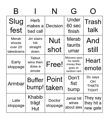 UFC 311 47 Bingo Card