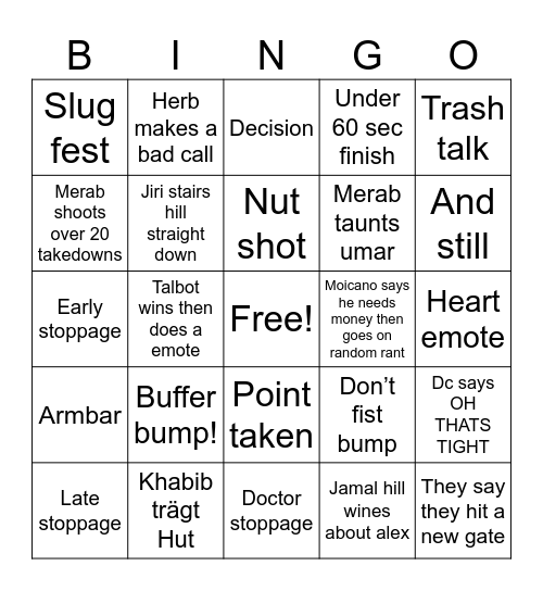 UFC 311 47 Bingo Card