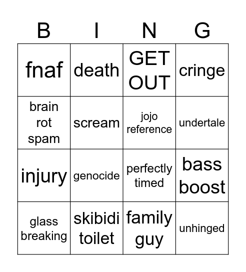brainrot Bingo Card