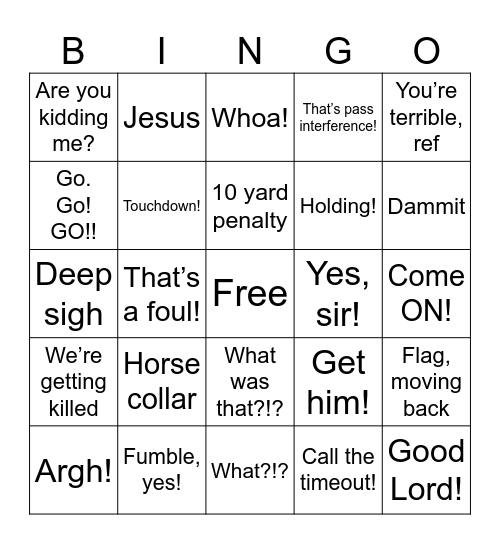 Football with Jason Bingo Card