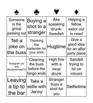 ENÅ PUBCRAWL 2016 Bingo Card