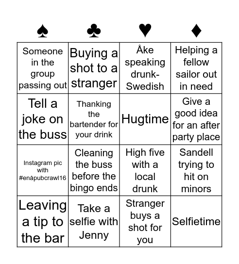 ENÅ PUBCRAWL 2016 Bingo Card