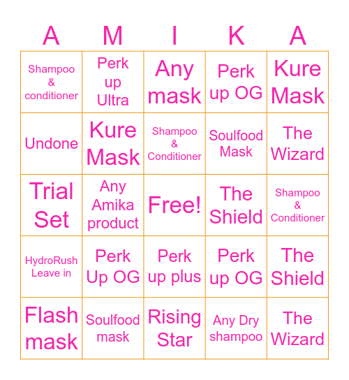 Amika Bingo Card