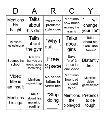 Darcy Porter Bingo Card