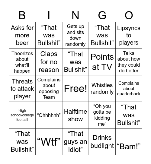Football Bingo Card