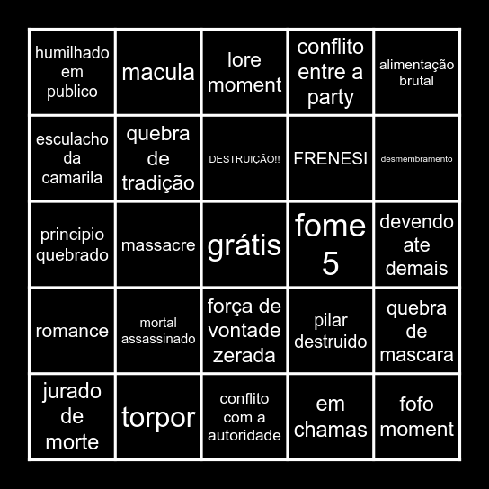 BINGO DOS MORTOS VIVOS Bingo Card