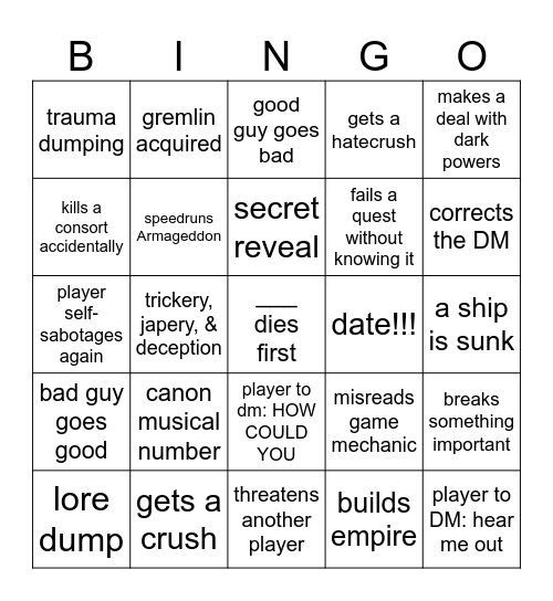 homestuck dnd bingo Card