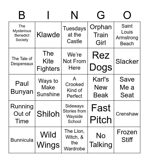 Battle of the Books 2024 - 2025 Bingo Card