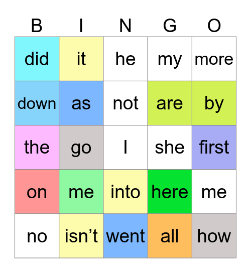 Site Words A Bingo Card