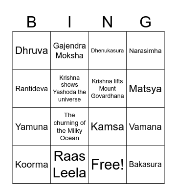 Bhagavatam Bingo! Bingo Card