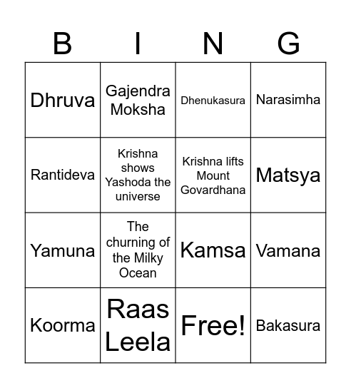 Bhagavatam Bingo! Bingo Card