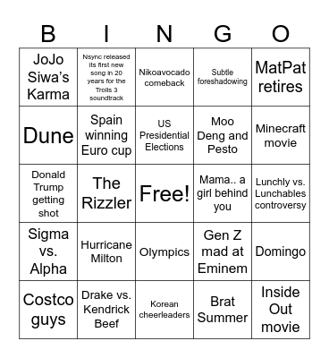 2024 Events Bingo Card