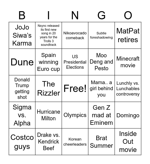 2024 Events Bingo Card