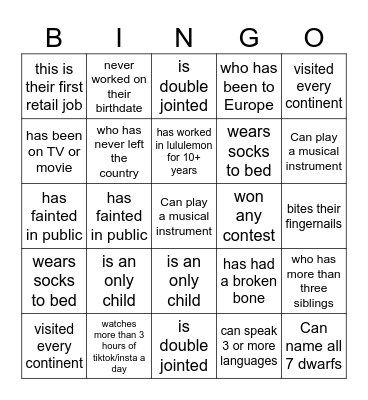Find a teammate who... Bingo Card