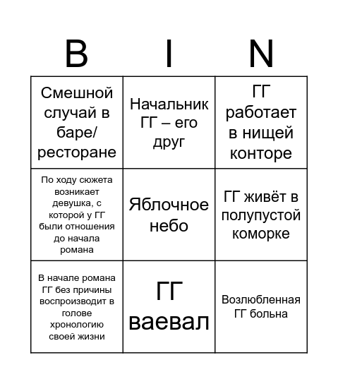 Ремарк Bingo Card