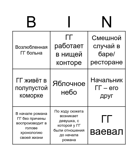 Ремарк Bingo Card