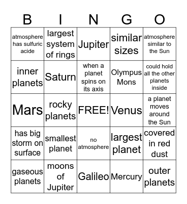 Space Bingo Card