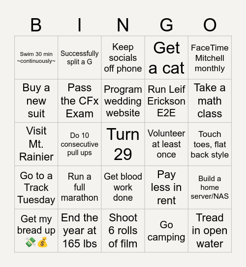 2025 Resolution Bingo Card