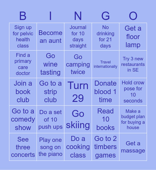 Haley’s 2025 Bingo Card
