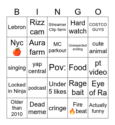 TikTok bingo Card