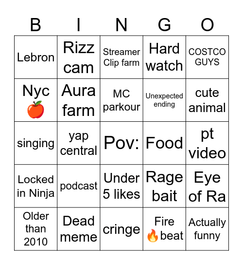 TikTok bingo Card