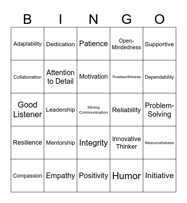 Strengths Bingo Card