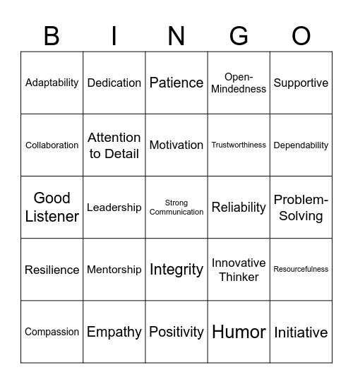 Strengths Bingo Card
