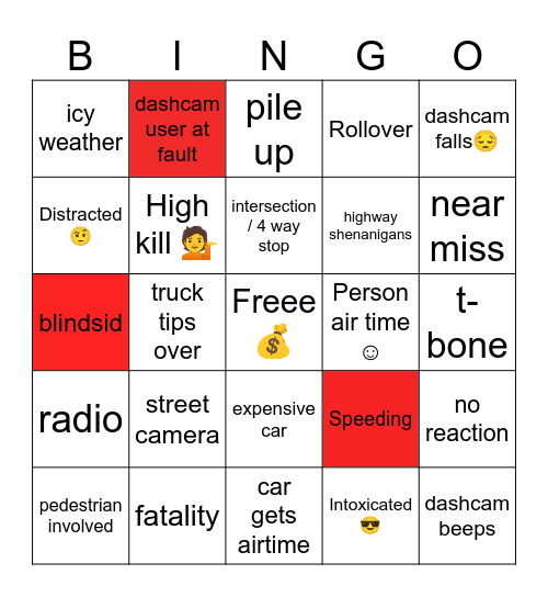 Car Crash Bingo Card