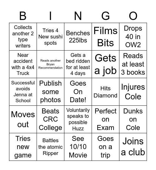 Marcos Yearly BINGO Card