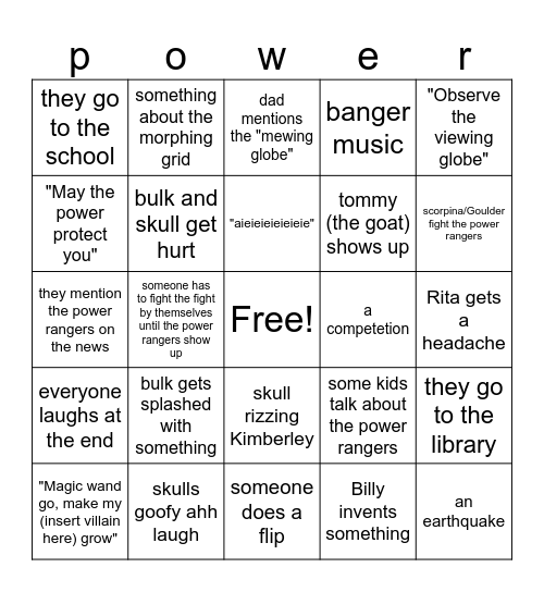 go go power ranger Bingo Card
