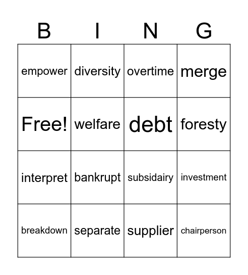 Eng Career Unit 4 Bingo Card