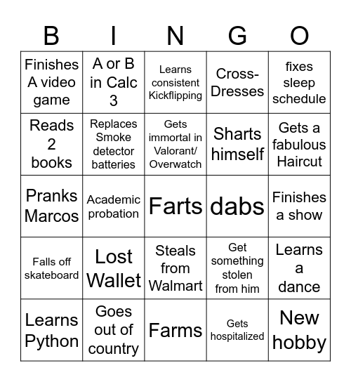 Excelsis' Yearly Bingo Card