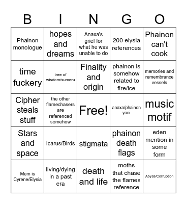 HI3 references Bingo Card